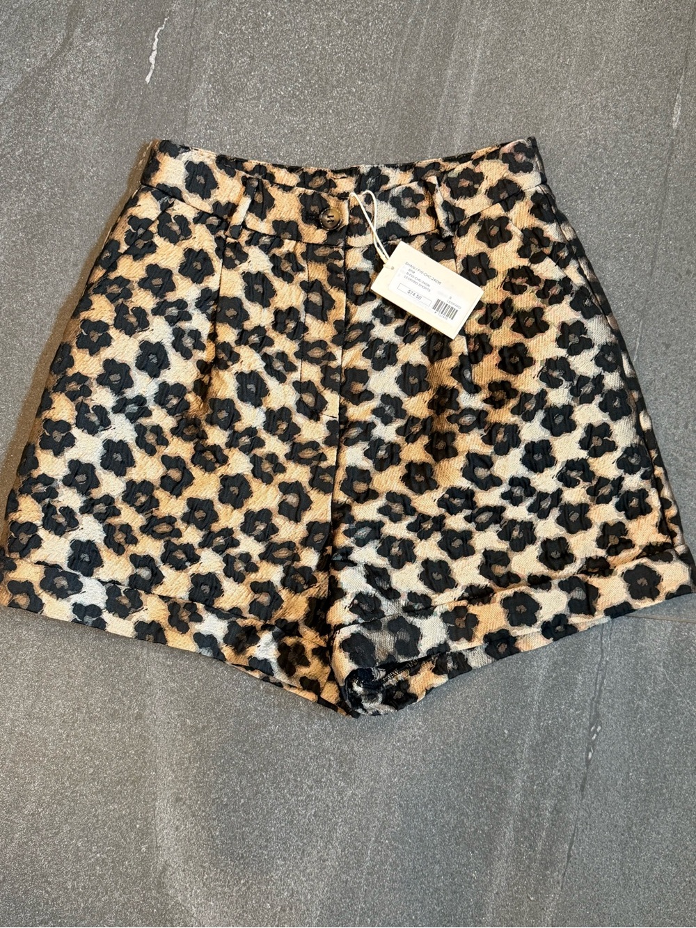 SHAN Leopard-Print High Waist Shorts - Black & Tan